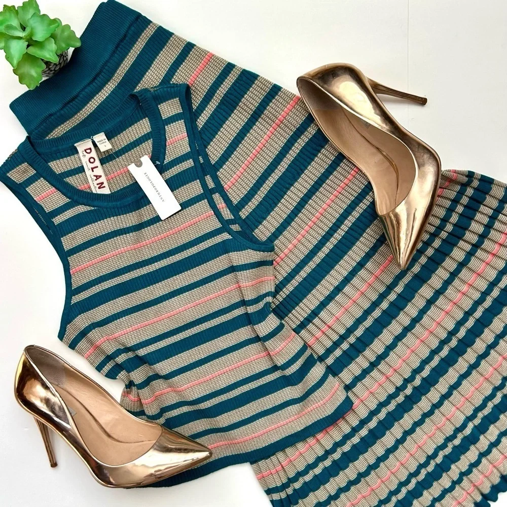 Anthropologie Dolan Striped Knit Skirt Set Sleeveless Pleated Two Piece S NWT